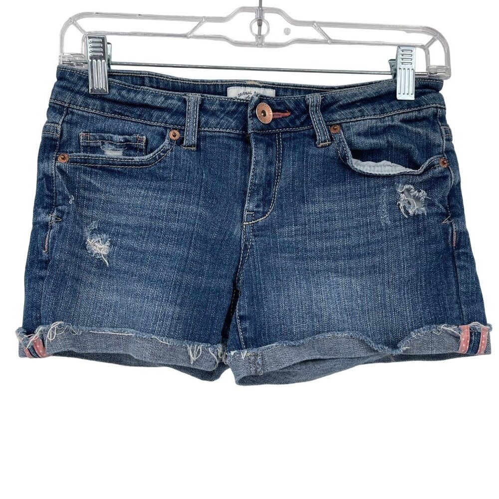 Aeropostale Shorts‎ Women's 4 Blue Denim Low Rise Distressed Cuffed Cut Off Y2K